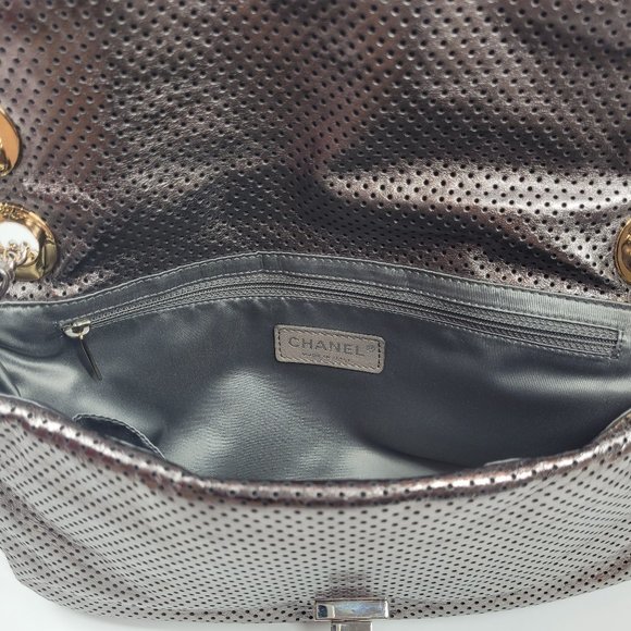 NEW Chanel Silver Metallic Perforated 2.55 Bag - Picture 11 of 14